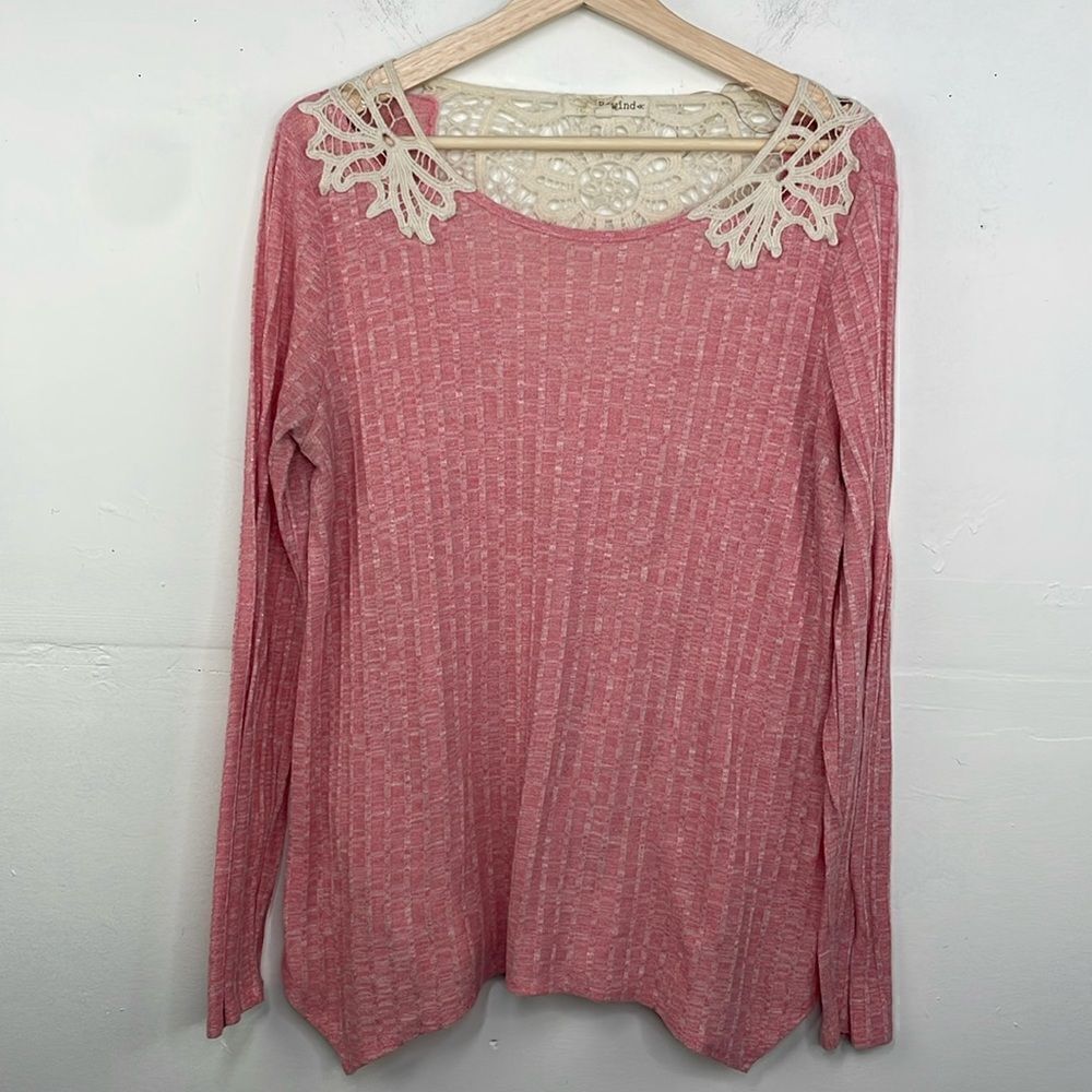 Rewind Boho Pink Crochet Detail Ribbed Long Sleeve top XL cottagecore